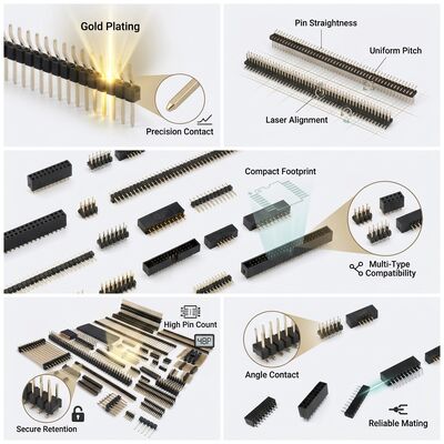 Double Row Straight Male Pin Header Connector 2.54mm Pitch PCB Through-Hole Konfigurasi 80-Pin
