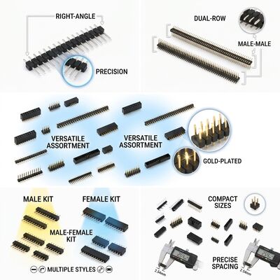 Double Row Straight Male Pin Header Connector 2.54mm Pitch PCB Through-Hole Konfigurasi 80-Pin
