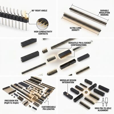 Single Row Straight Male Pin Header Connector 2.54mm Pitch Through-Hole PCB Mount 40-Pin Strip