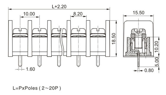 CE 10.0mm Pitch Terminal Block Connector PCB Barrier 1*05P PBT Dengan Penutup Perlindungan