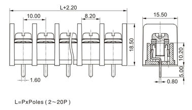 CE 10.0mm Pitch Terminal Block Connector PCB Barrier 1*05P PBT Dengan Penutup Perlindungan
