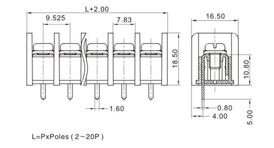 UL diverifikasi Barrier Terminal Block Connector Kawat penghubung instrumen keamanan digunakan 9.52mm Pitch