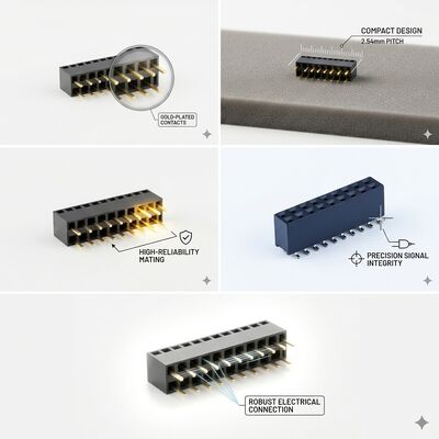 Densitas Tinggi 40-Pin 2.54MM Dual Row Female Header Connector Emas Flash PA6T Data Bus PCB Melalui Lubang