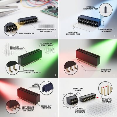 PA9T suhu tinggi 2.0MM Pitch Dual Row Female Header Connector Gold Flash 04P-60P Socket PCB